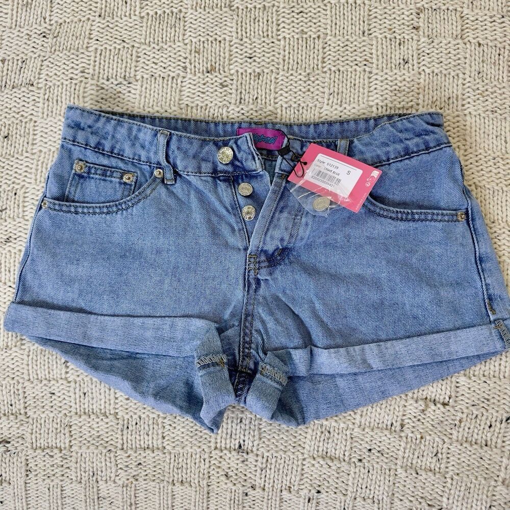 Edikted Denim Shorts Women’s S Light Blue Medium Rise Button Fly Cuffed NWT